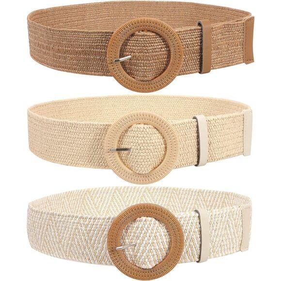 Straw Woven Elastic Stretch Belts Women Raffia Dress Waist Band Boho - Picture 1 of 7